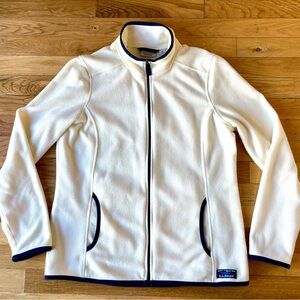 L.L. Bean Women's Cream Fleece Jacket with Navy Trim